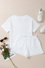 Load image into Gallery viewer, White Textured Split Neck Top and Drawstring Shorts Set
