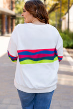 Cargar imagen en el visor de la galería, White Plus Size Colorful Striped Drop Shoulder Loose Sweatshirt