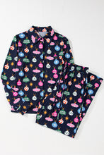 Load image into Gallery viewer, Navy Blue Colorful Christmas Lights Print Shirt and Pants Pajama Set