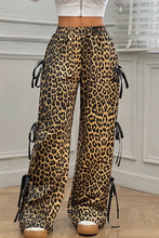 Cargar imagen en el visor de la galería, Brown Leopard Print Bow Tie Drawstring Elastic Waist Loose High Waist Pants