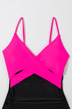 Cargar imagen en el visor de la galería, Rose Red Crossover Colorblock Cutout One Piece Swimsuit