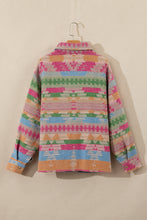 Load image into Gallery viewer, Pink Plus Size Aztec Printed Flap Pocket Shacket