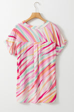 Load image into Gallery viewer, Multicolour Abstract Print High Low Short Sleeve Blouse