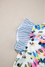 Cargar imagen en el visor de la galería, Light Blue Floral Print Striped Ruffled Sleeve Blouse