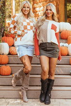 Load image into Gallery viewer, Gold Flame Checkered Split Neck Contrast Kangaroo Pocket Hooded Sweater