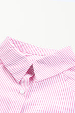 Cargar imagen en el visor de la galería, Pink Smocked Cuffed Striped Boyfriend Shirt with Pocket