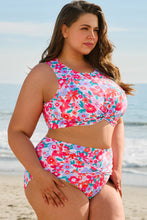 Cargar imagen en el visor de la galería, Rose Plus Size Floral Print Twisted High Waist Bikini Set