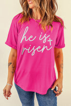 Load image into Gallery viewer, Rose Red Glitter he is risen Cross Printed Crewneck Tee