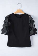 Load image into Gallery viewer, Black Contrast Applique Mesh Half Sleeve Blouse