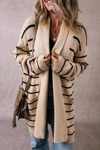 Cargar imagen en el visor de la galería, Black Stripe Shawl Neckline Open Cardigan with Pockets