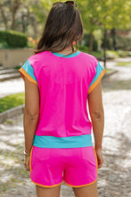 Cargar imagen en el visor de la galería, Rose Red Contrast Trim Cap Sleeve Tee Shorts Set