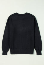 Load image into Gallery viewer, Black Boo Knitted Pattern Ribbed Edge Drop Shoulder Sweater