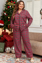 Cargar imagen en el visor de la galería, Red Plaid Printed Shirt and Pants Plus Size Lounge Set