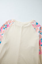 Load image into Gallery viewer, Apricot Plus Size Floral Patchwork Ribbed Puff Sleeve Top