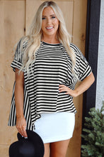 Load image into Gallery viewer, Black Stripe Batwing Sleeve Crewneck Oversized Top