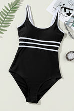 Load image into Gallery viewer, Black Contrast Trim Colorblock U Neck One Piece Swimwear