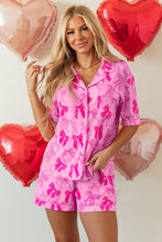 Load image into Gallery viewer, Pink Bow Print Half Sleeve Shirt and Shorts Pajamas Set