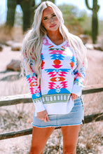 Load image into Gallery viewer, White Oversize Aztec Print High Low V Neck Sweater