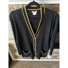 Cargar imagen en el visor de la galería, Vintage E.B. Black & Gold Trim Cardigan Jacket with Gold Crest Buttons