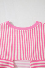Cargar imagen en el visor de la galería, Pink Stripe Bowknot Cutout Back Drop Shoulder Wide Bracelet Sleeve Loose Tee