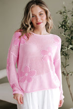 Load image into Gallery viewer, Light Pink Big Flower Hollowed Knit Drop Shoulder Sweater