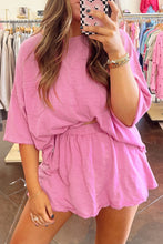 Cargar imagen en el visor de la galería, Sachet Pink Loose Fit Half Sleeve T Shirt and High Waist Skirt Set