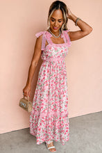 Cargar imagen en el visor de la galería, Pink Floral Lace Tied Strap Empire Waist Maxi Dress