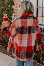 Load image into Gallery viewer, Orange Plaid Print Flap Pockets Buttoned Casual Plus Size Jacket