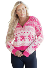 Load image into Gallery viewer, Rose Red Christmas Snowflake Quarter Zip Collard Sweater
