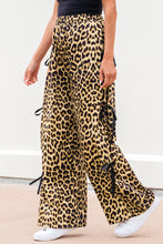 Cargar imagen en el visor de la galería, Brown Leopard Print Bow Tie Drawstring Elastic Waist Loose High Waist Pants