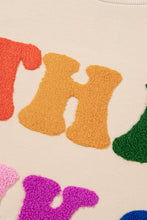 Load image into Gallery viewer, Apricot THANKS Chenille Embroidered Drop Shoulder Graphic Sweatshirt
