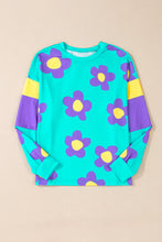 Cargar imagen en el visor de la galería, Sky Blue Floral Color Block Long Sleeve Loose Top