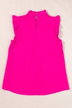 Cargar imagen en el visor de la galería, Bright Pink Pleated Mock Neck Frilled Trim Sleeveless Top