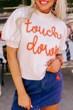 Load image into Gallery viewer, White Touchdown Tinsel Puff Short Sleeve Crew Neck Sweater