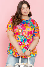 Load image into Gallery viewer, Pink Floral Print Short Sleeve Plus Size Babydoll Blouse