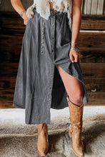 Load image into Gallery viewer, Dark Grey Fully Buttoned Long Denim Skirt