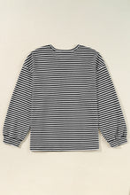 Load image into Gallery viewer, Black Stripe Drop Shoulder Puff Long Sleeve O Neck Plus Size T Shirt