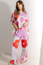 Cargar imagen en el visor de la galería, White Floral Print Pullover Top Sweatpants Lounge Set