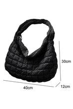 Cargar imagen en el visor de la galería, Black Quilted Zipper Large Shoulder Bag