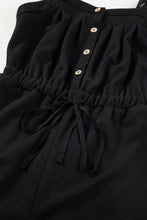 Load image into Gallery viewer, Black Knotted Straps Button Textured Drawstring Jumpsuit