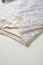 Load image into Gallery viewer, Silvery Sequin Puff Sleeve Cutout Back Blouse