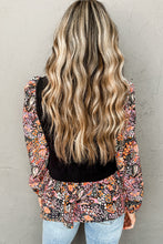 Load image into Gallery viewer, Black Floral Ruffle Sleeve Peplum Top
