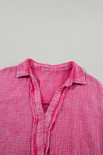 Load image into Gallery viewer, Strawberry Pink Mineral Wash Crinkle Split Neck Raw Hem Tiered Dress