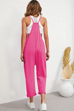 Load image into Gallery viewer, Rose Red Black Pocketed Adjustable Spaghetti Strap Straight Leg Jumpsuit