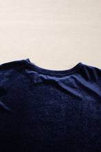 Load image into Gallery viewer, Navy Blue Solid Velvet Ruffled Two Piece Pants Set