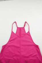 Load image into Gallery viewer, Rose Red Black Pocketed Adjustable Spaghetti Strap Straight Leg Jumpsuit