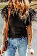 Load image into Gallery viewer, Black Polka Dot Mesh Ruffle Sleeve Knit Top