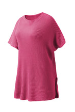 Load image into Gallery viewer, Rose Red Short Sleeve Side Slit Oversized Sweater