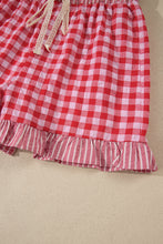 Cargar imagen en el visor de la galería, Red Gingham Print Ruffle Striped Detail Lace Tie Shorts