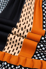 Load image into Gallery viewer, Black Striped Polka Dot Print Ruffled Hem V Neck Mini Dress